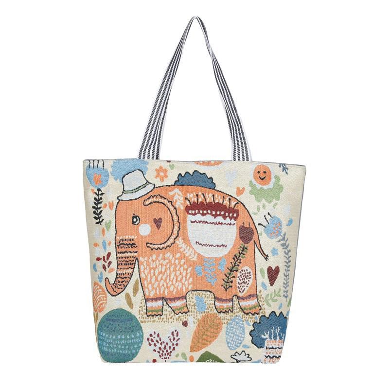 Ethnic Style Handbag Trendy Animal Embroidery Handbag Canvas Women Shoulder Bags Women Grocery Storage Pouch