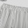 INCERUN Men Elastic Waist Striped Casual Long Harem Pants Trousers Bottoming