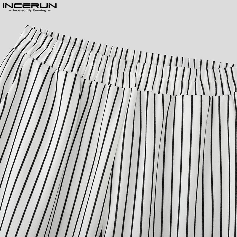 INCERUN Men Elastic Waist Striped Casual Long Harem Pants Trousers Bottoming