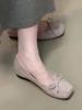 Elegant temperament Fashion square head bow design Soft sole Versatile outer wear Exclusive child Foreign style inner shallow mouth single shoes Women