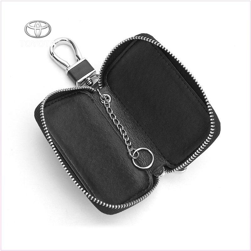 Car Key Bag Zipper Case Anti-Theft Key Fob Pouch Leather Emblem Keychain Zipper for Toyota GR GTR GAZOO Racing Logo Auris Pruis RAV4 CHR Corolla CAMRY