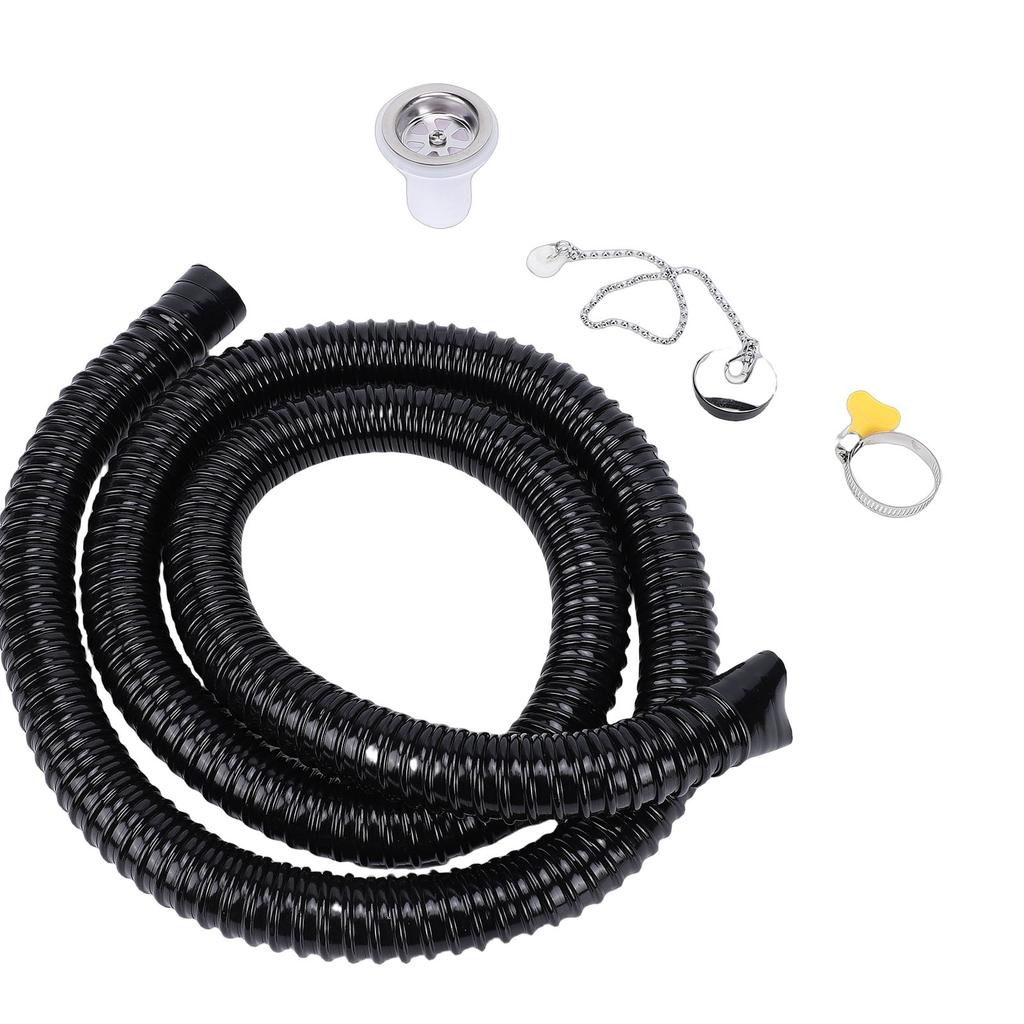 RV Sink Drain Connector and Hose Kit Leak Proof RV Sink Drainage Joint and 2m Sewer Pipe with Anti Loss Chain for Boat