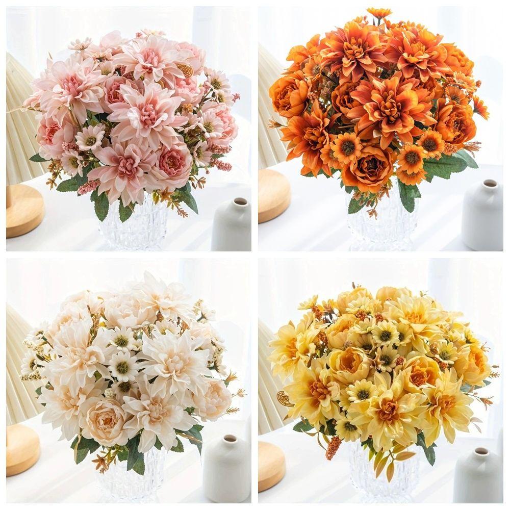 Bridal Bouquet Silk Dahlia Flower Arrangements Simulated Dahlia Artificial Flowers Bridal Bouquet