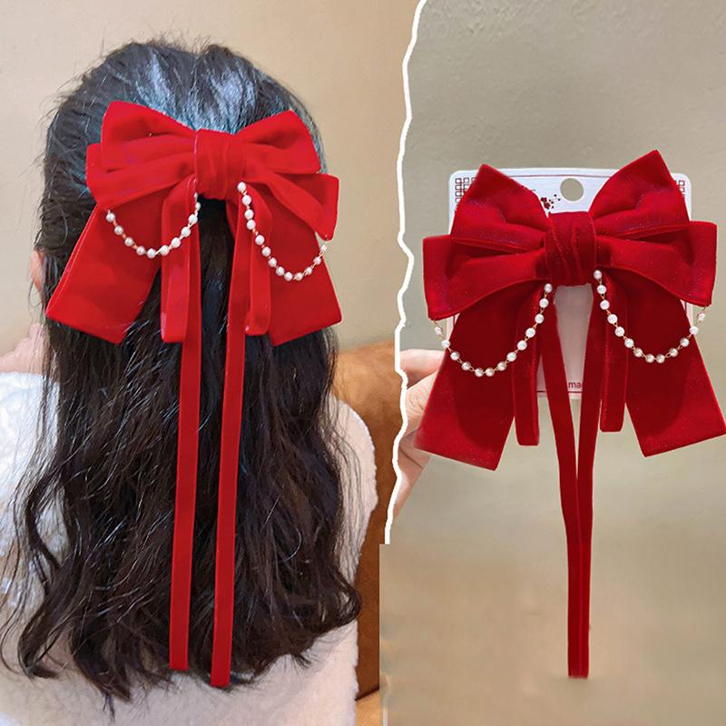 Rote Schleife Band Haar Clip Jahr Haarnadel Kawaii Haar Zubehör Für Frauen Mädchen Frühling Festival Haar Ornament