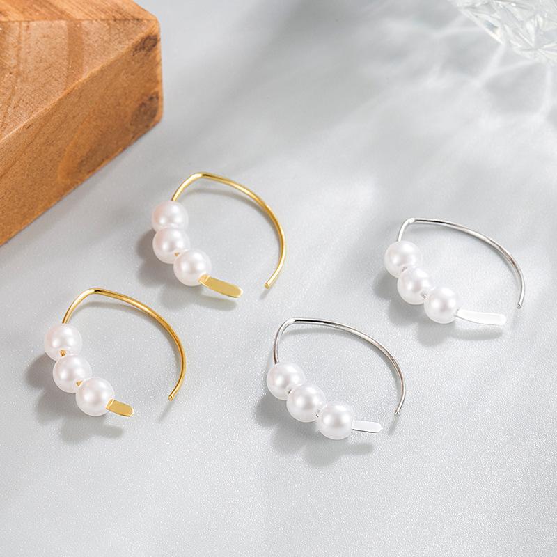 Geometryczne kolczyki w kształcie litery U z małymi sztucznymi perłami dla kobiet, akcesoria jubilerskie