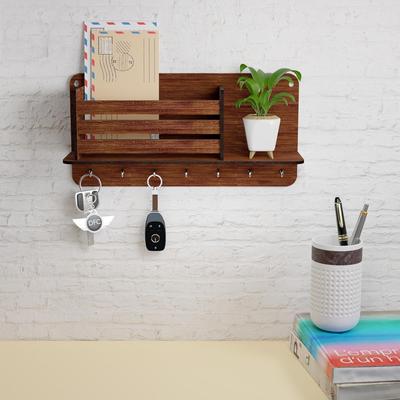 Okley Key Holder for Home | Wooden Key Holder for Wall Key Chain Holders for Wall | Key Hanger (7 Hooks) (Oak)