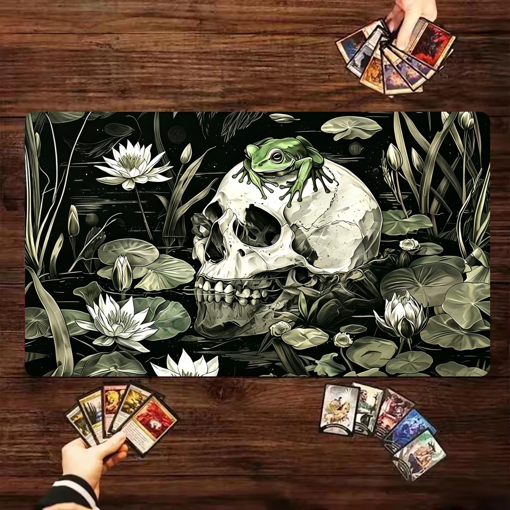 Frog Skull Lotus Pond TCG Playmat, 24"X14" Magic Play Mat PC Gamer Laptop Mousepad MTG Tabletop Accessories Trading Card Games