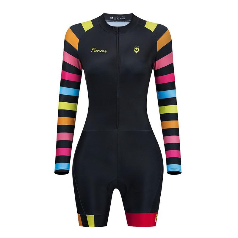 Tuta da Triathlon da Donna Manica Lunga Pantaloncini Corti Ciclismo Corsa