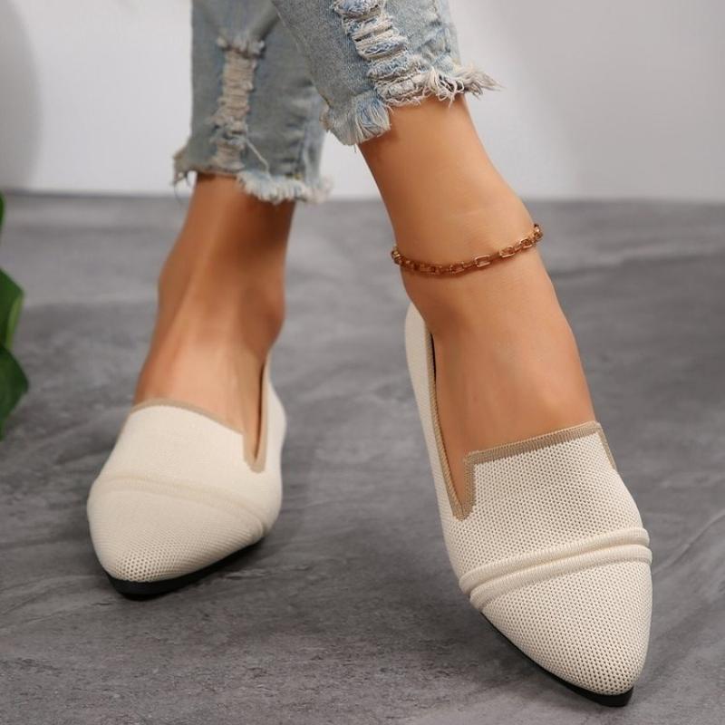 New Women's Pointed Toe Flat Shoes Solid Color Knitted Slip on Shoes Casual Breathable Ballet Flats Women Flat Shoes Loafers