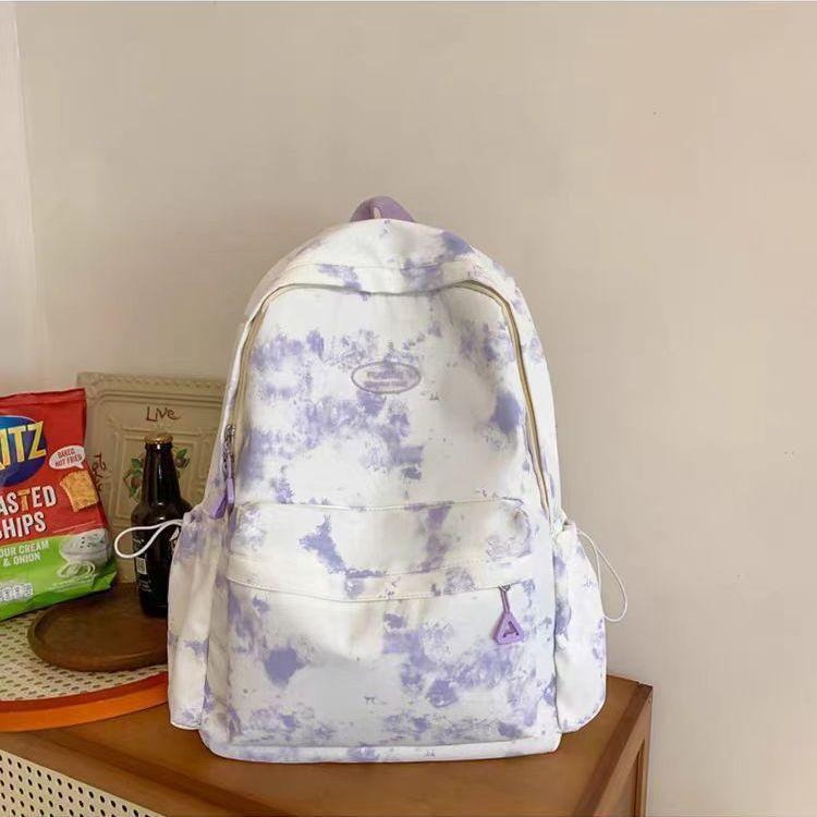 Schoolbag Tie-dye Niche Japanese ins Style School Bag Female, Simple High-end Sense Backpack High School Student Junior High School Student Backpack