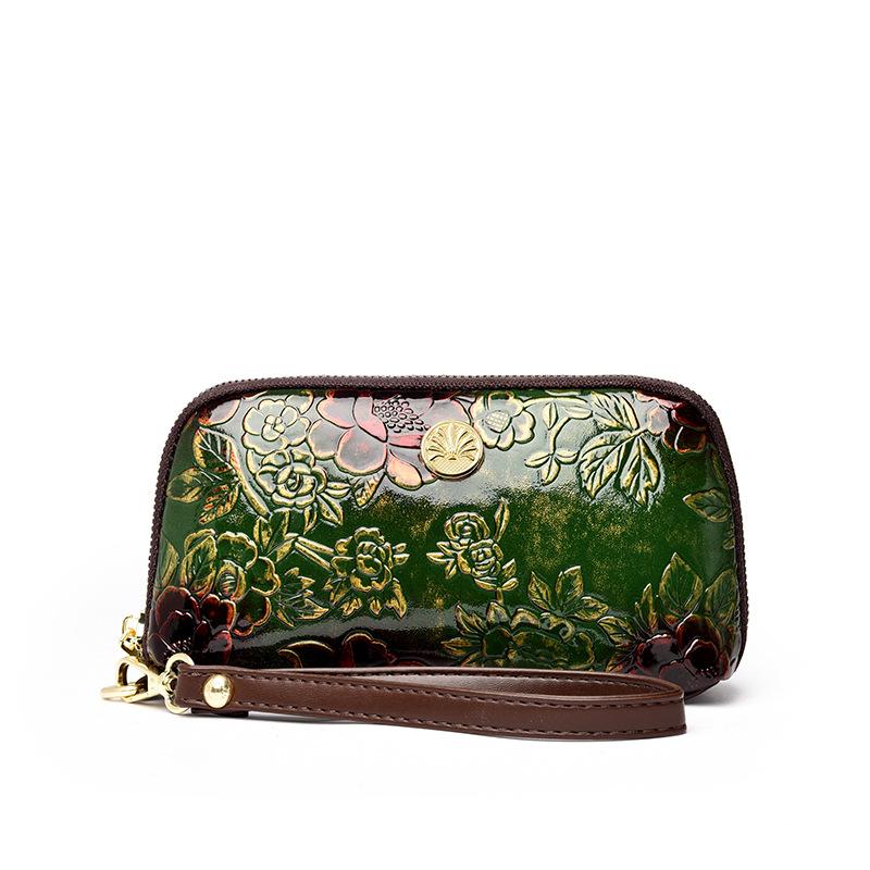 

Элегантный тисненый цветочный кошелек-клатч на молнии для женщин – Винтажный клатч с золотым акцентом зелёный