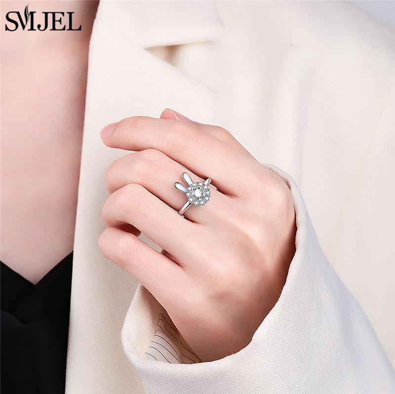 Romantic Cherry Blossom Anxiety Fidget Spinner Rings for Women Cute Rabbit Butterfly Beads Rotate Relaxing Ring Party Jewelry