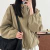 Women's Khaki Short Hiking Windbreaker Jacket Lightweight Cargo-Inspired Sports Top for Spring and Autumn