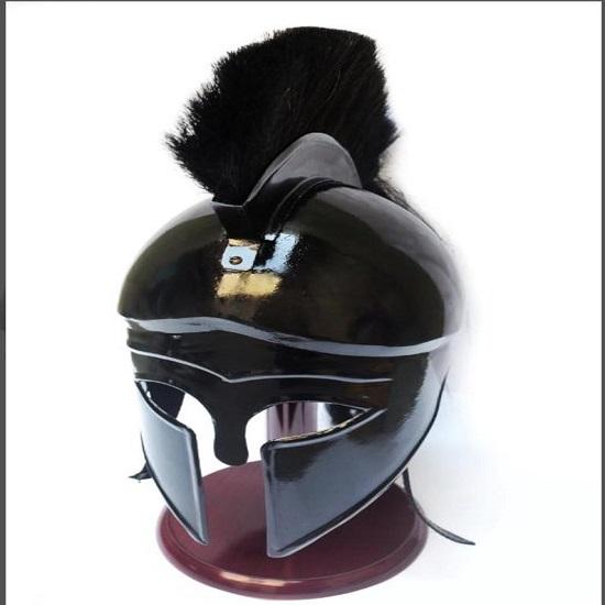 Black Spartan Warrior Helmet with Crest Greek Corinthian Helmet