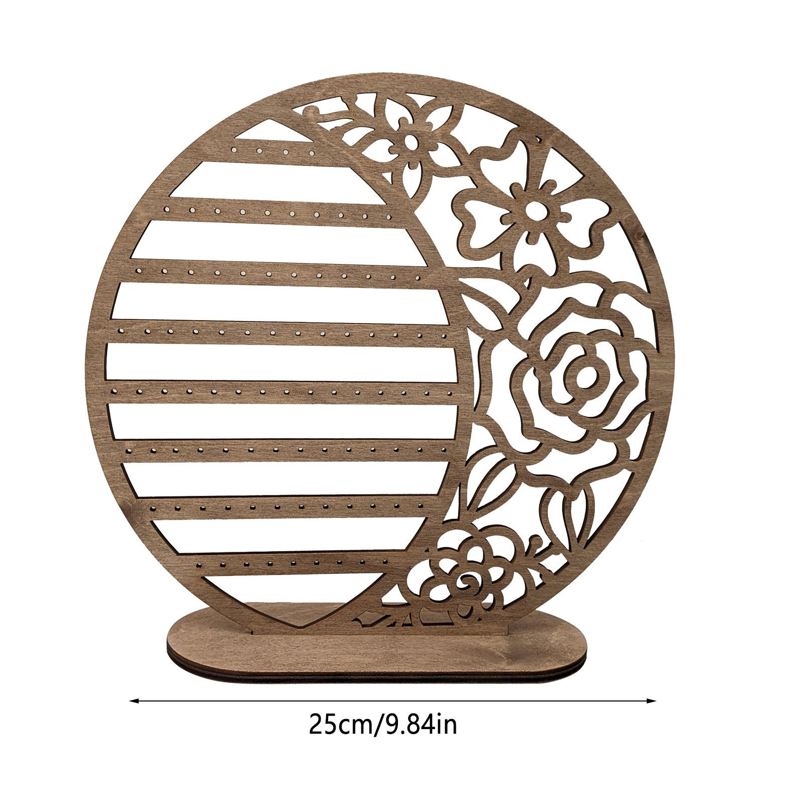 

Retro Round Wooden Earring Rack Farm Simple Style Decorative Jewelry Rack Hollow Flower Wooden Handicraft