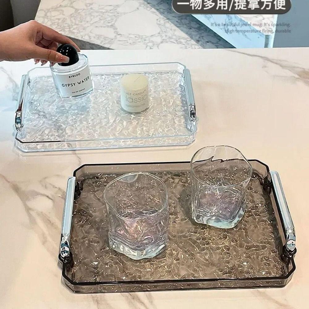 Light Luxury Water Ripple Storage Tray with Handle Dessert Plate Clear Tea Cup Tray  Household