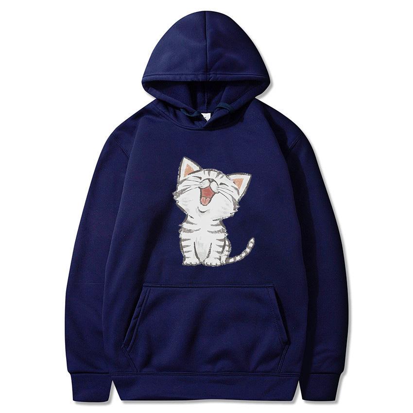 Autumn Winter Solid Color Cat Classic Hoodie Men's Daily Casual Harajuku Hoodie Y2K Street Wear Warm Hoodie