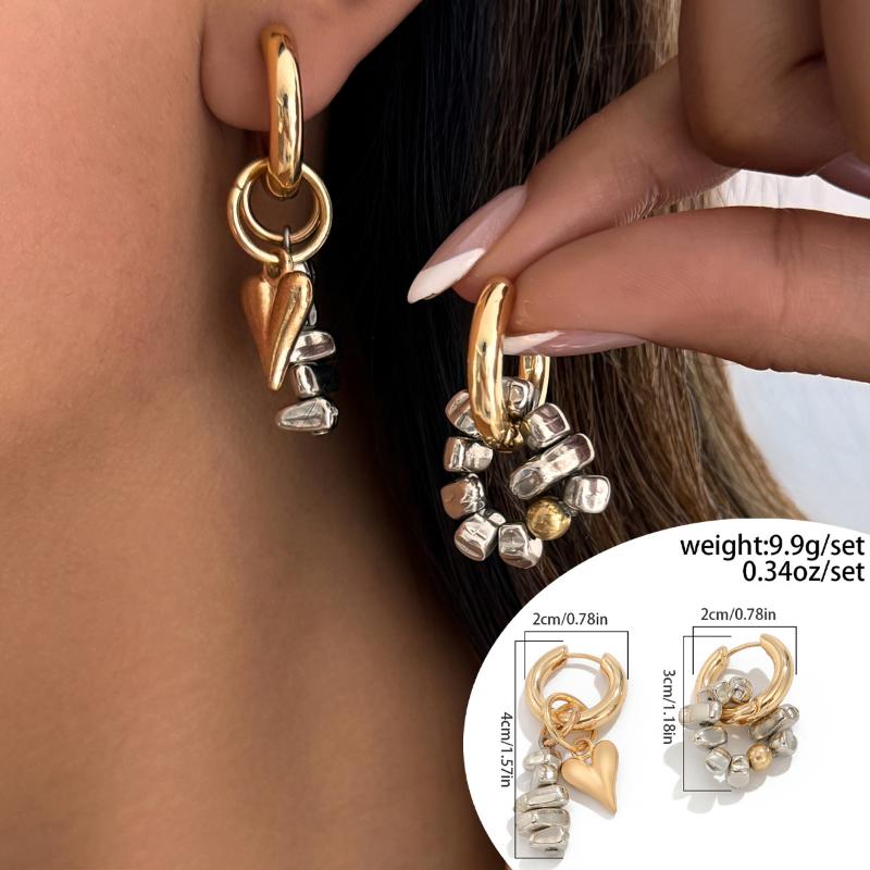 Vintage Irregularity Unique Design Bead Heart-Shaped Pendant Jewelry Set For Women Bracelet Necklace Ring Gift