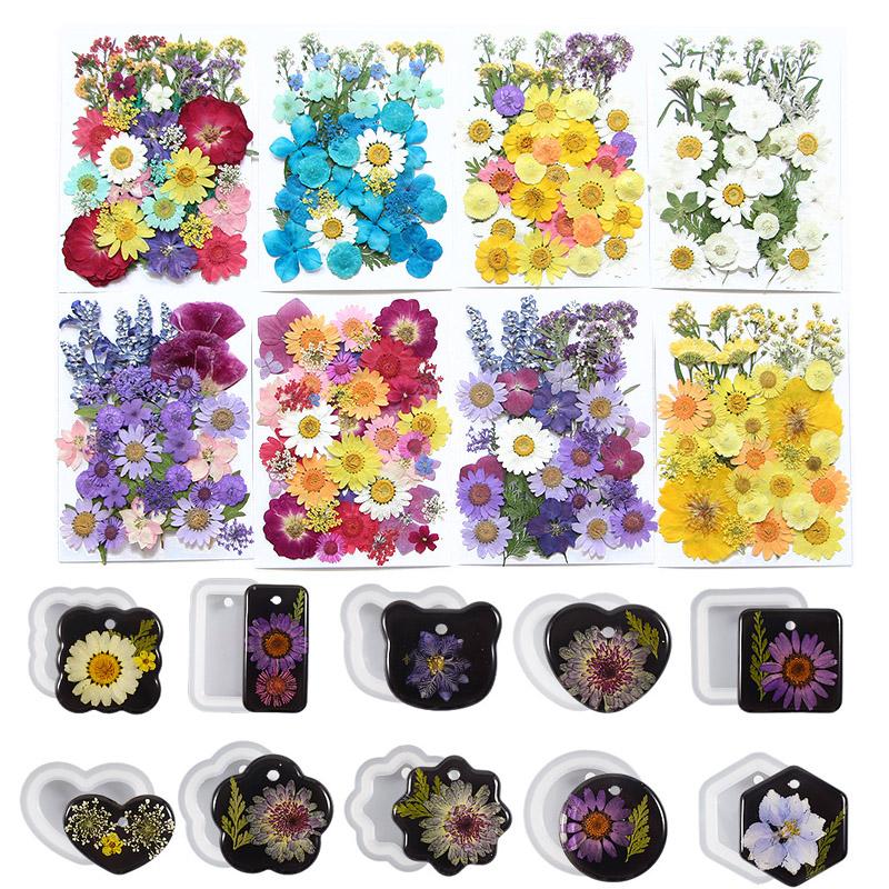 6pcsDried Flowers Real Natural Plant Pressed Flower Epoxy Resin Filling DIY Keychain Pendant Silicone Mold Jewelry Making Crafts