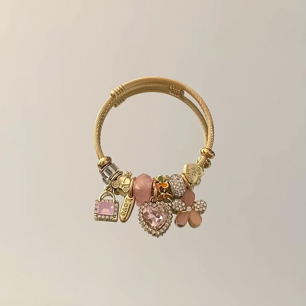 Heartshaped Stainless Steel Jewelry Bracelet With Sparkling Accents For Female Fashion