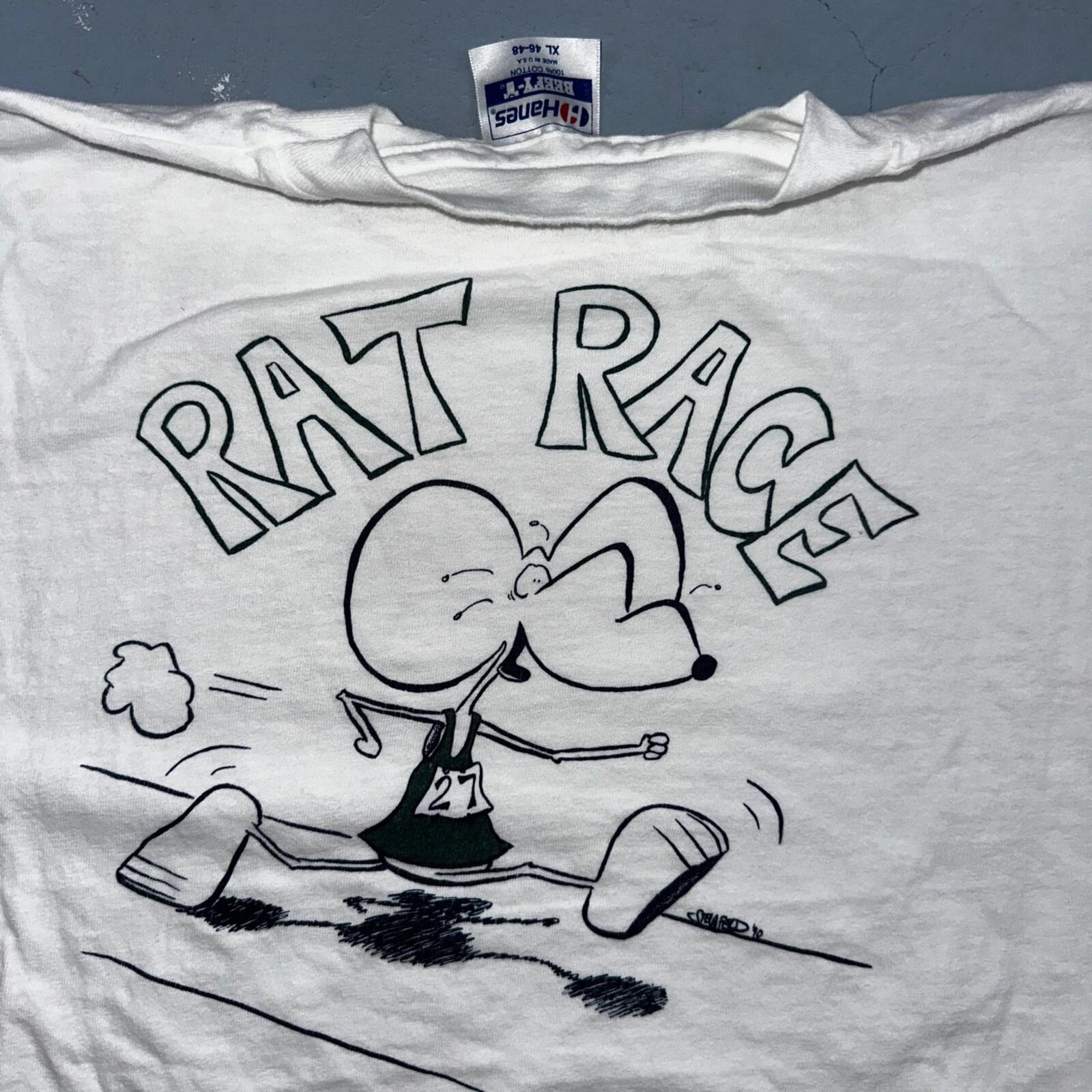 

Rat Race Hanes Beefy XL Crazy VTG T Shirt 90s College Running 27 Funny Random 2XL