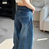 American Spice Girl Retro Blue Scimitar Jeans Women's Autumn and Winter High Waist Loose and Skinny Casual Wide Pants Vintage Wash Casual Denim Pants