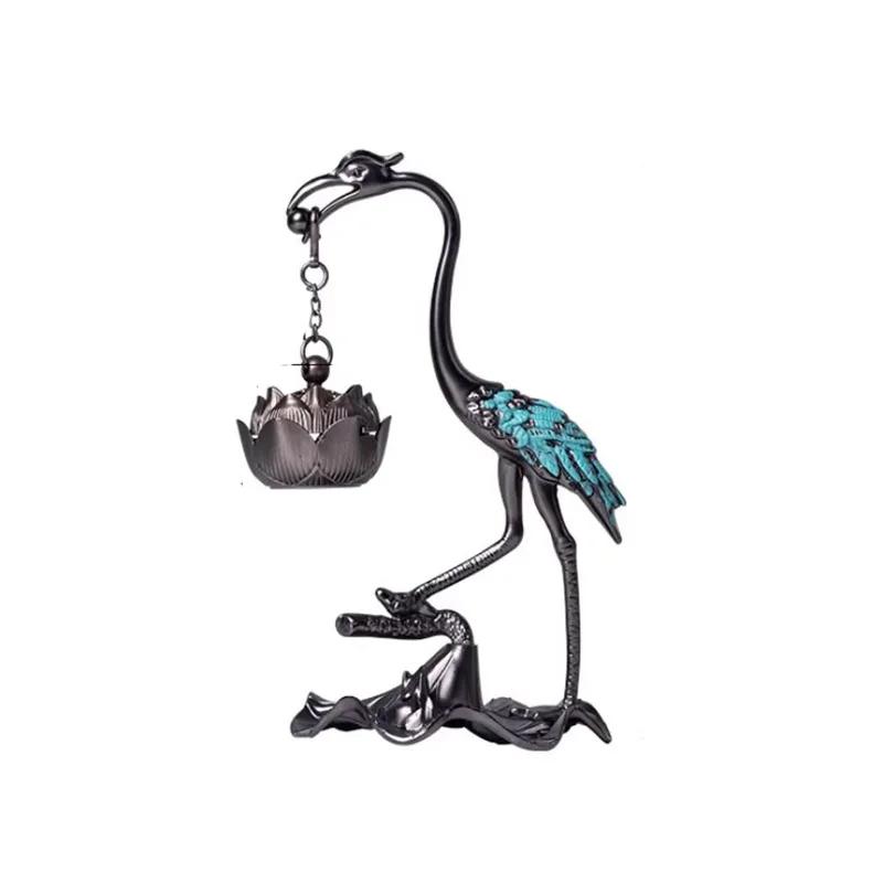 Vintage Alloy Lotus Hanging Stove Iron Crane Buddhist Lotus Incense Burner Table Alloy Sandalwood Incense Burner