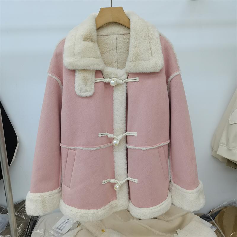 Retro Lammwolle Imitat Pelzmantel Damen Winter Klein Neu Verdickt Lokomotive Kleidung Baumwollkleidung