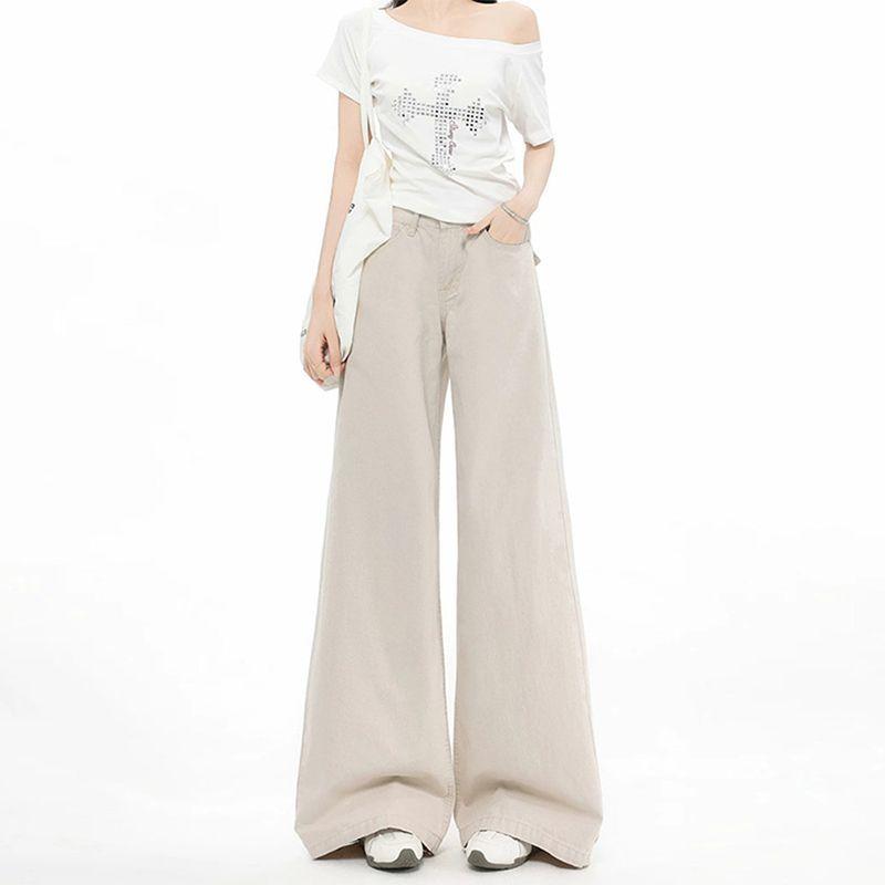 Pocket design straight jeans women's new low-rise loose-fitting hip-covering and thin floor-mopping versatile wide-leg pants
