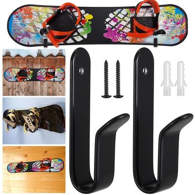 2pcs Black Wakeboard Garage With Screws Wall Mount Room Metal Kiteboard Surfboard Display Lounge Horizontal Snowboard Rack