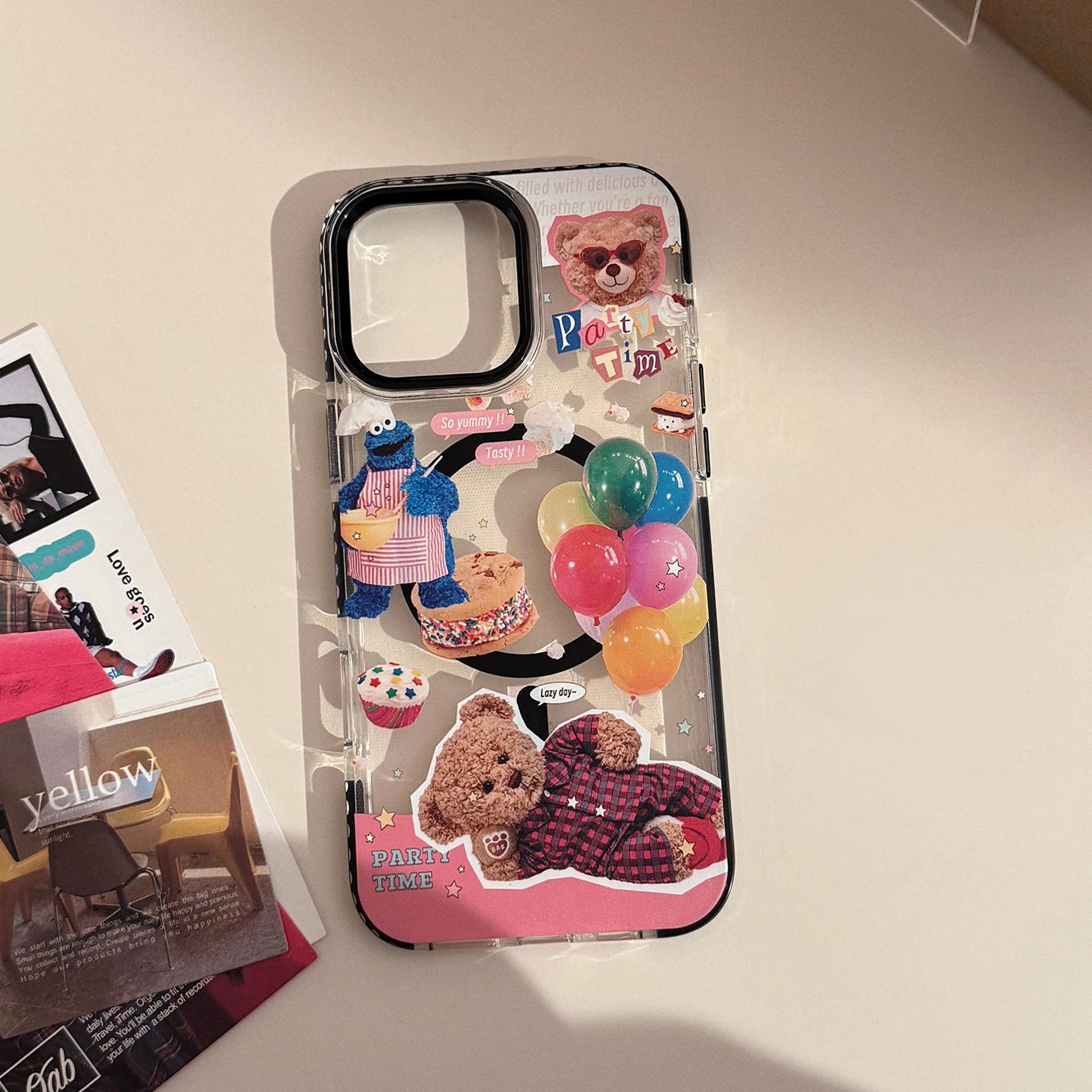 

Подставка-пончик 16promax Магнитный Прозрачный Чехол для мобильного телефона iPhone 15 Подходит для 13 Детский Забавный Мишка 14 Мягкий Чехол 12pro max (6.7)