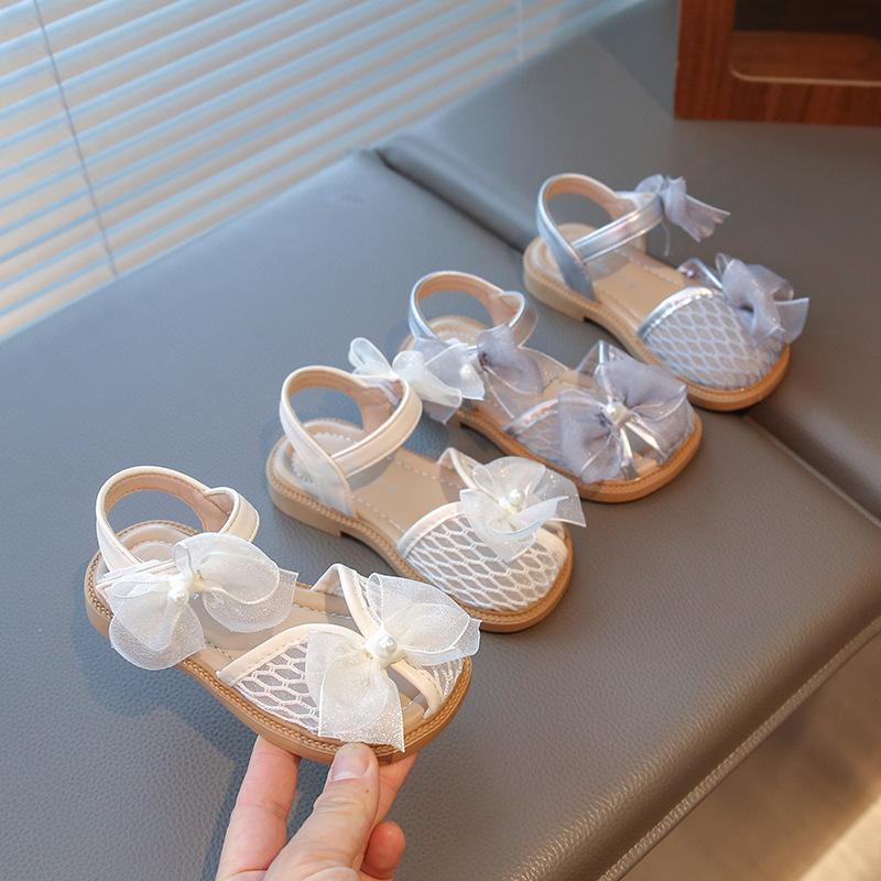 Mesh Peep-toe Prinsessenschoenen Meisjessandalen met Tule Strik Zomer Avond Bruiloft Feest Bruidsmeisjessandalen I05292