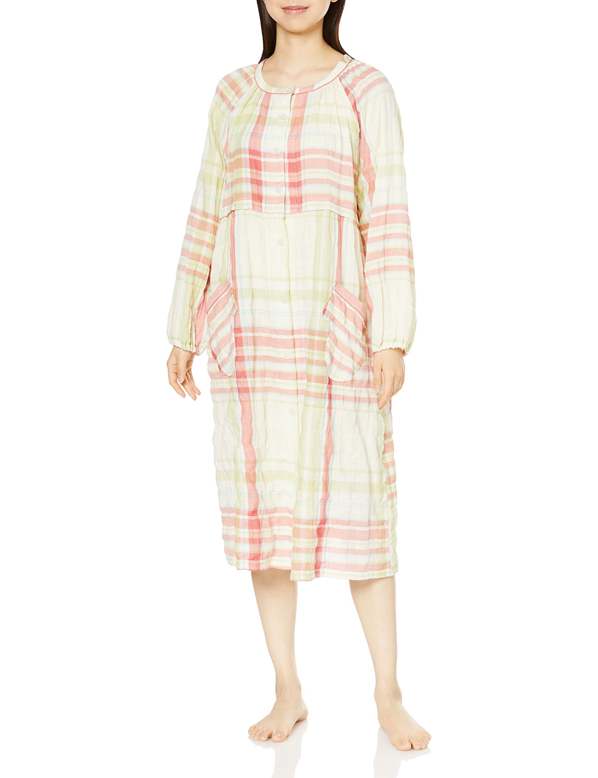 

Shirred Double Gauze Madras Check Dress [Narue] зелёный