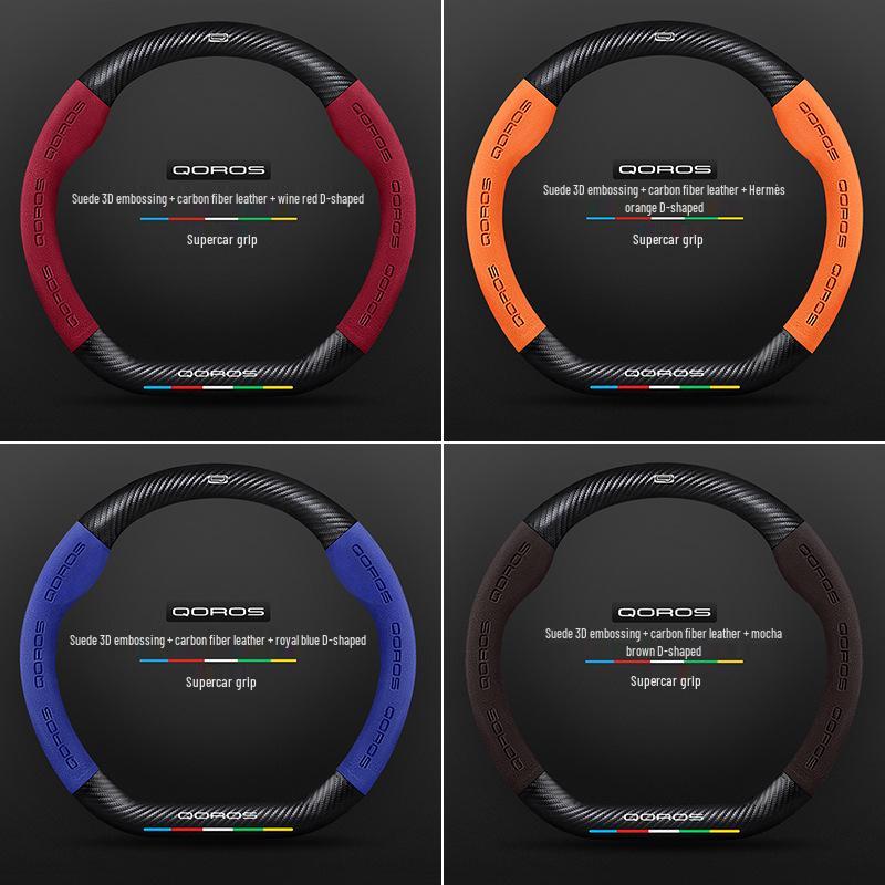 Non-Slip Genuine Leather Steering Wheel Cover, Ultra-Thin, Carbon Fiber D-Type, Universal for All Seasons