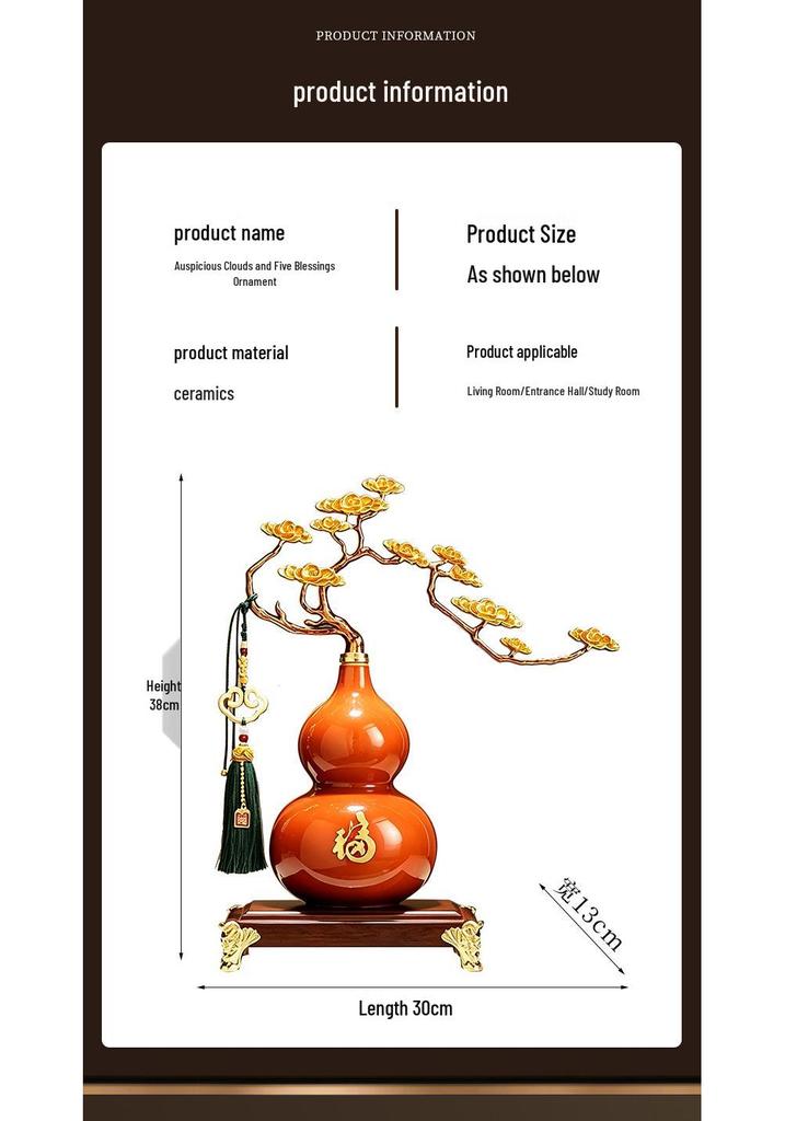 Gourd Ornament: Luxurious Chinese Home Decor for Living Room or Office – Attracts Fortune and Prosperity, Perfect Housewarming Gift