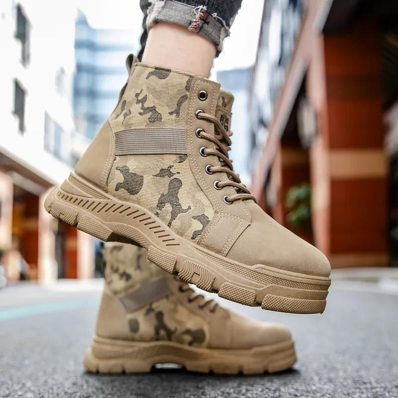 Fashion Men's Boots Winter Canvas Plush Warm High Top Comfortable Non Slip Outdoor Boots Lace Up Platform Short Boots Outdoor Shoes