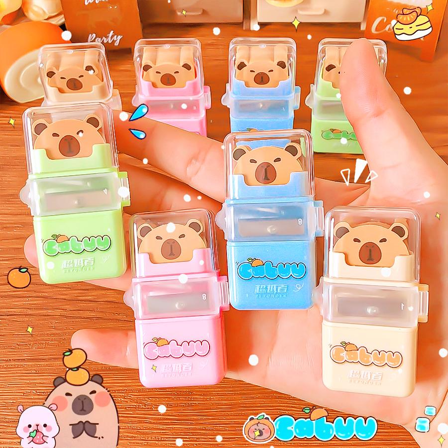 Aesthetic stationery back to school supplies Kawaii Stationery items capybara Erasers rubber cute Pencil sharpener