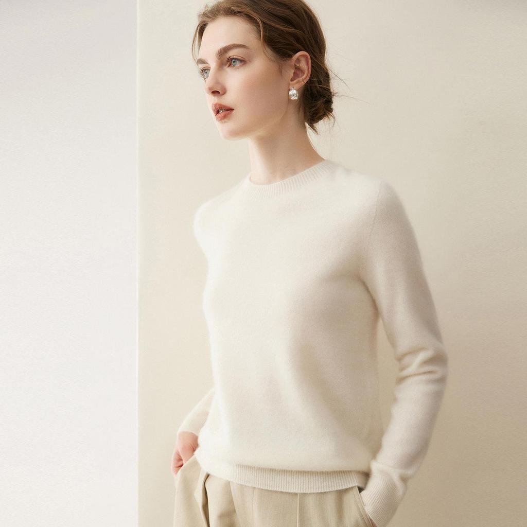 Pure Cashmere Women's Loose Pullover Sweater - Round Neck, Solid Color, Warm Knitwear for Autumn/Winter
