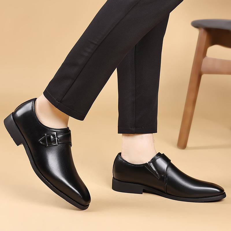 D218 Leather Shoes Men's Business Leather Shoes Square Head Buckle Foot Large Size Dress Casual Shoes Polish
