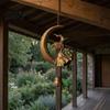 Indoor Outdoor Decorative Bells Witch Moon Wind Chime, Gothic Crescent with Black Cat Hanging Bell, Mystical Bell for Porch Garden Decor Patio Balcony