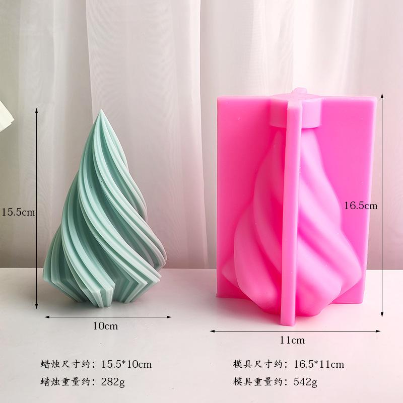 3D Conical Irregular Candle Mold Silicone Abstract Spiral Stripe Candle Mold Decor Rotate Christmas Tree Candle Silicone Mold
