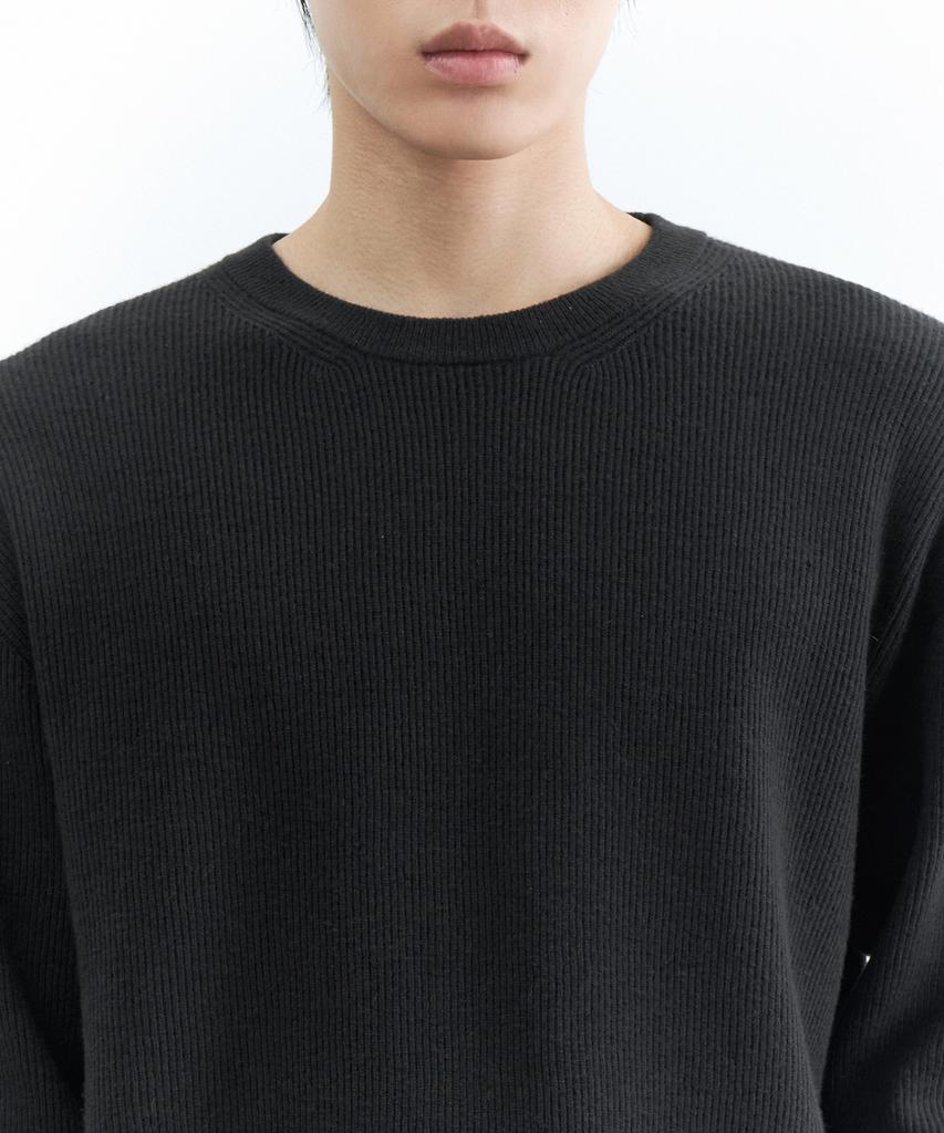MUSINSA STANDARD [Victoria Wool] Minimal Ribbed Crew Neck Knit [Dark Gray]