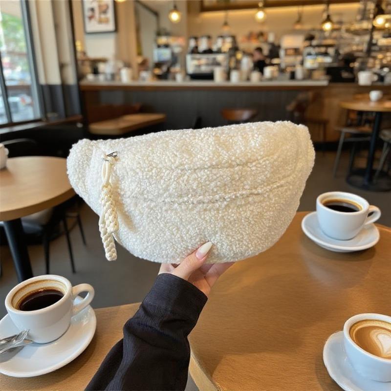

Men s Women s Casual Solid Color Plush Material Chest Bag, Fashiable Daily Commuting Waist Bag, Plush Crossbody Shoulder Bag білий