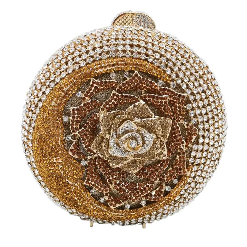 Mondblume Kristall Abend-Clutch-Taschen Strass Damen Blumig Party Runde Diamant-Clutches WHTUOHENG Damen Dinner Abschlussball Handtasche