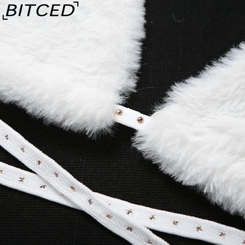 BITCED Spring/Summer Women's Versatile Solid-Colour Fleece-Lined Halter Neck Tie-Front Sexy Bandeau Top