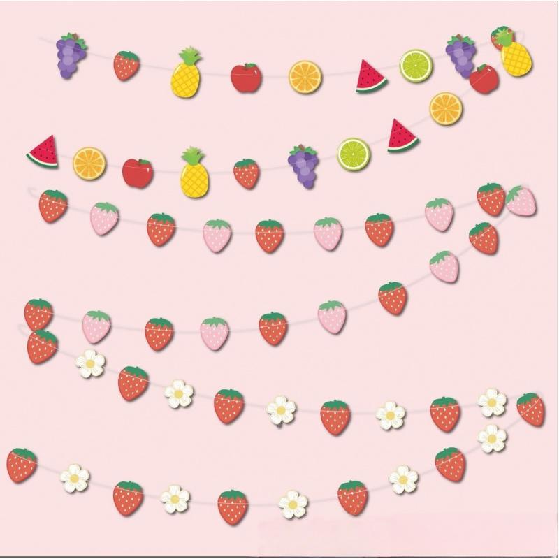 1PC New Fruit Strawberry Pineapple Paper Skewers Hawaiian Decoration Garland Children's Day Birthday Party Background Setup