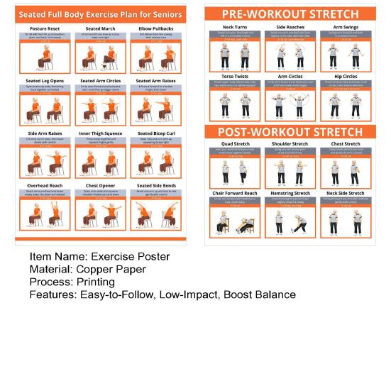 2 Stück Ganzkörper-Sitz-Dehnungs-Poster-Diagramm für Senioren Stuhl-Übungsroutine-Anleitung für Ältere Gelenkschonender Flexibilitäts-Trainingsplan