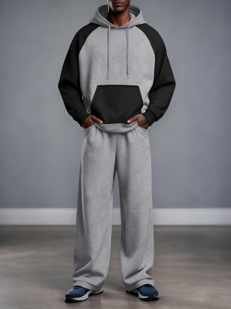 Men's Plus Size Color Block Hoodie and Sweatpants Set - Autumn/Winter Collection