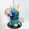 Boho Cake Topper Gold Blue Balls Cake Decorations Palm Leaves Boho Grass for Wedding Birthday Gold Blue Boho Themed Party