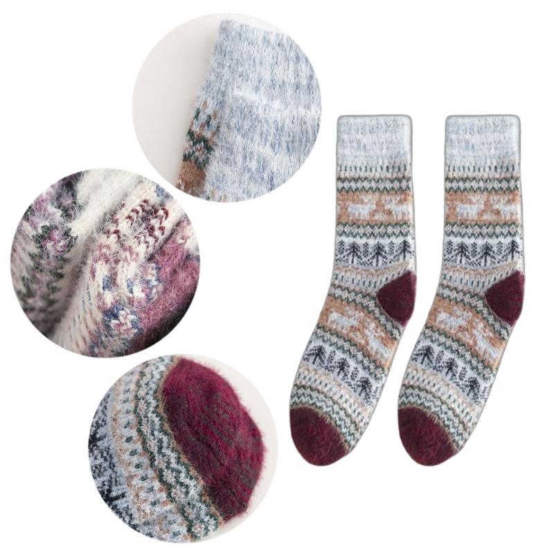 Women Vintage Faux Wool Thick Knitted Socks Winter Warmth Thermal Crew Socks for Everyday Use Cold Season Christmas Gift